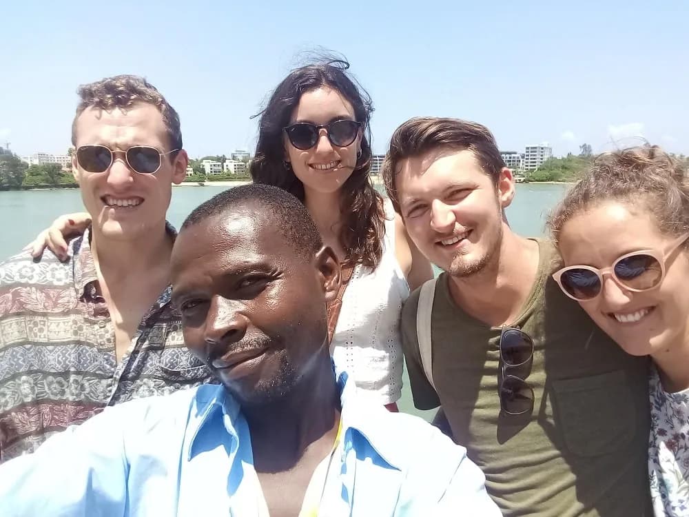 Humphrey with a small group of guests on the Mombasa waterfront