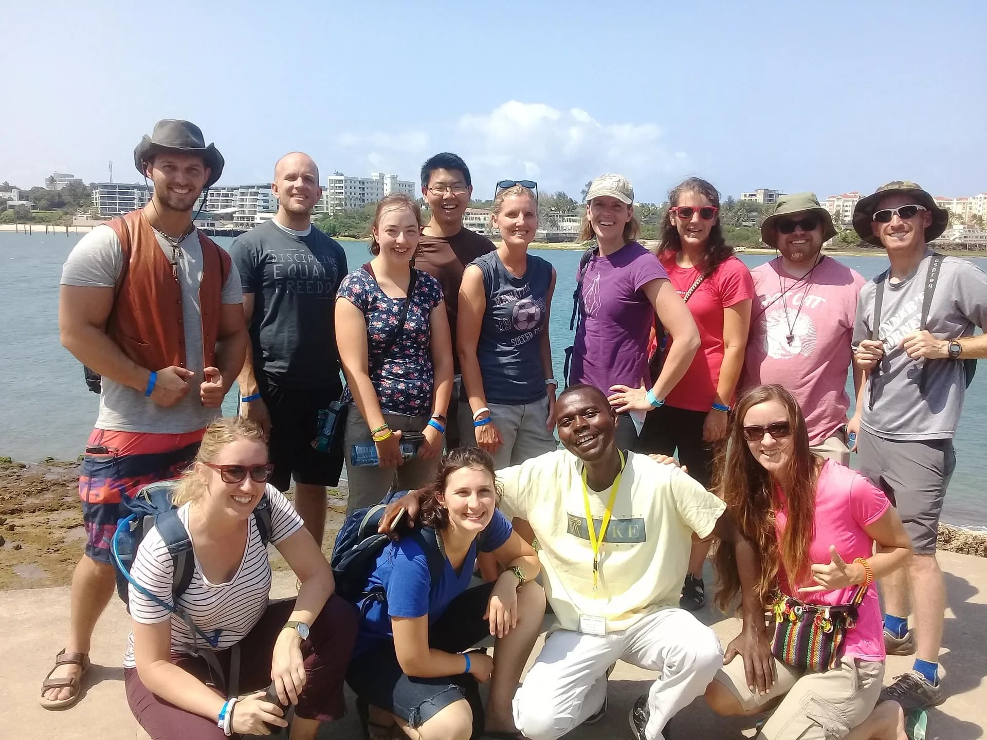 Humphrey with a group of guests on the Mombasa waterfront